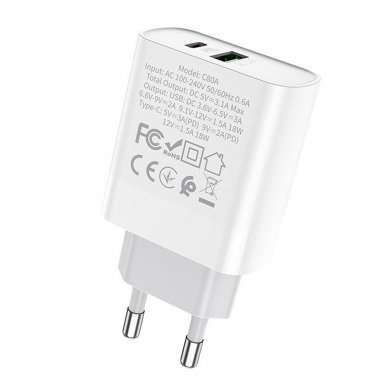 Сетевое зарядное устройство Hoco C80A USB/Type-C (белое) &mdash; 3
